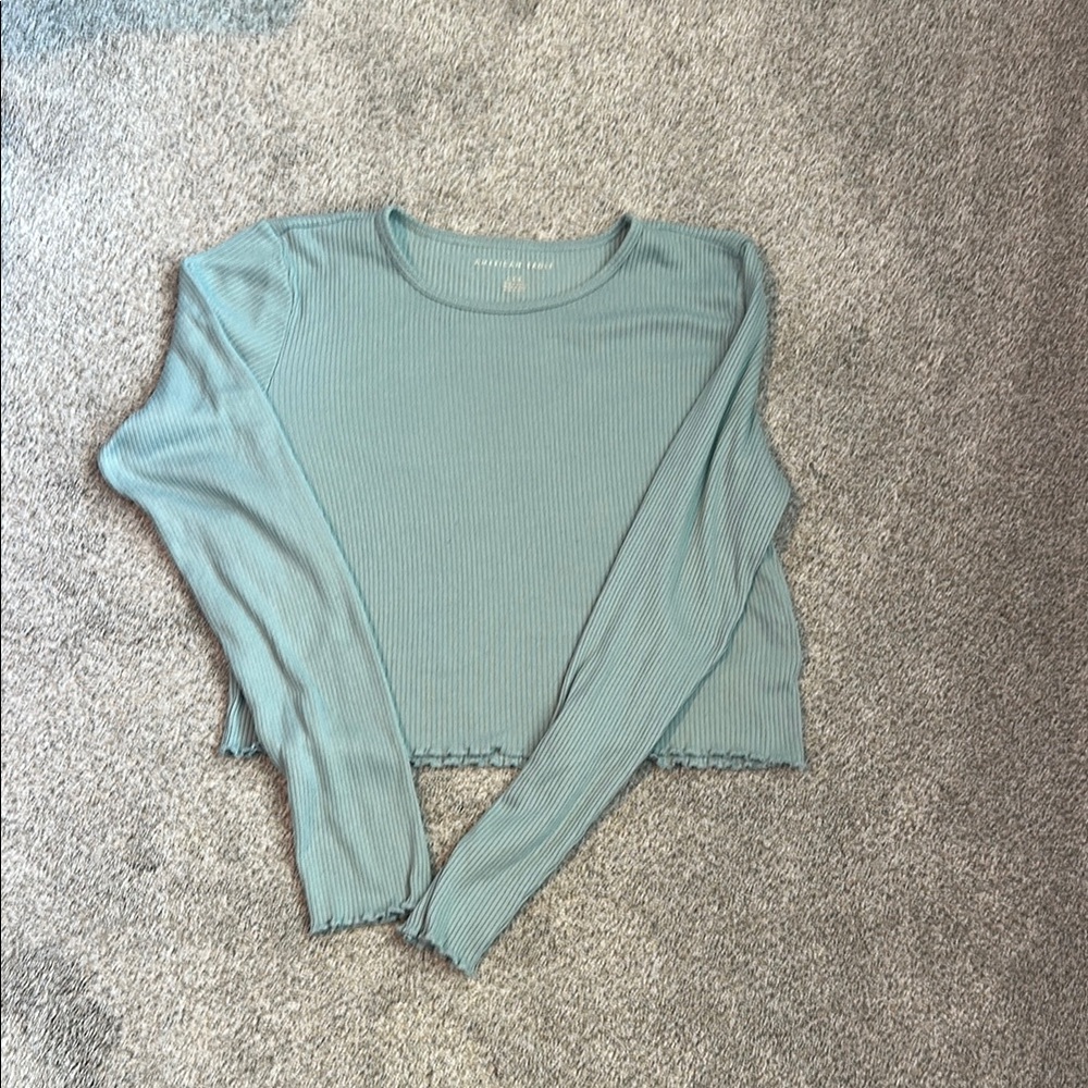 American Girl Green Fitted Crop Long Sleeve Sweatshirt